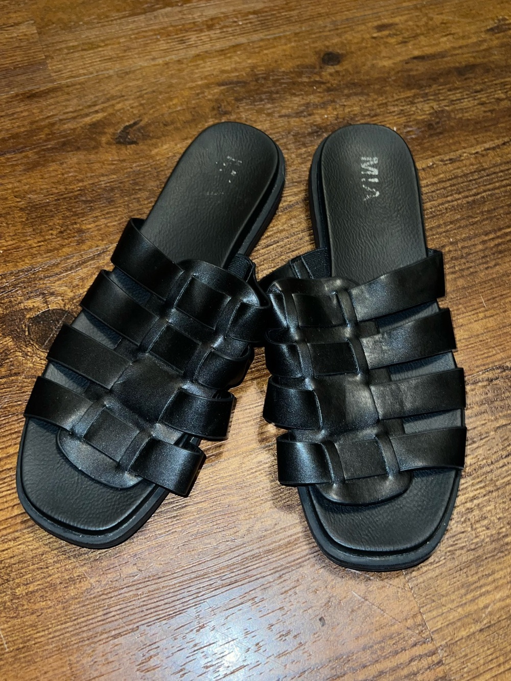 MIA Black Woven Strap Comfortable Slip On Slide Sandals Size 8.5 - Picture 3 of 7